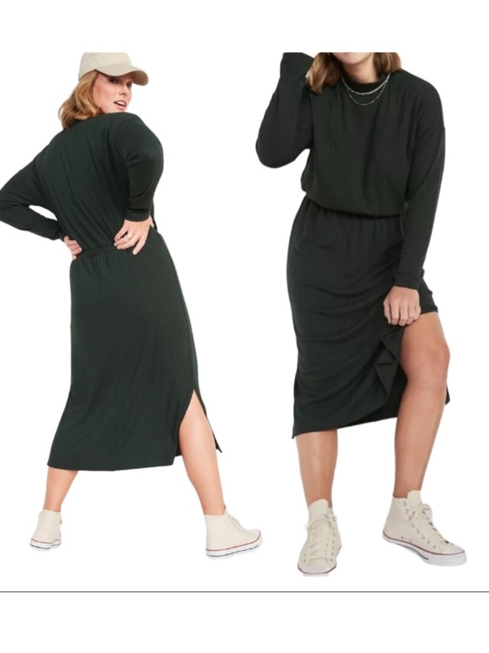 NWT Old Navy long sleeve waist defined mock neck ribbed forest Green Dress sz 2X